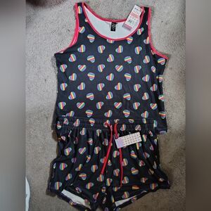 Pop Fit Rainbow Hearts Plus Size Outfit Tank, Shorts